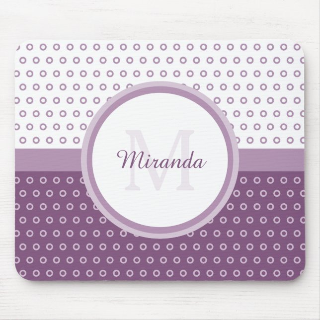 Mod Lila och Polka dots Monogram med Namn Musmatta (Framsidan)