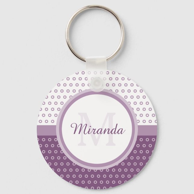 Mod Lila och Polka dots Monogram med Namn Nyckelring (Framsida)