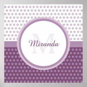 Mod Lila och Polka dots Monogram med Namn Poster