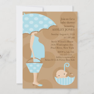 Mod Mamma Paraplla Boy Baby Shower Inbjudningar
