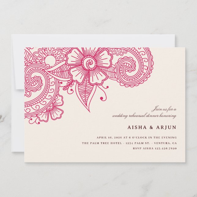 Mod Mehandi Bröllop Rehearsal Dinner Inbjudan (Framsida)