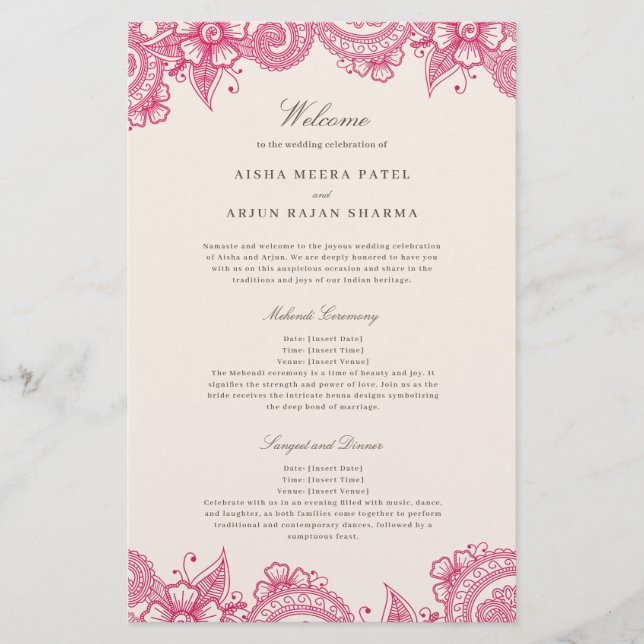 Mod Mehandi Traditional Indian Bröllopsprogram (Framsida)