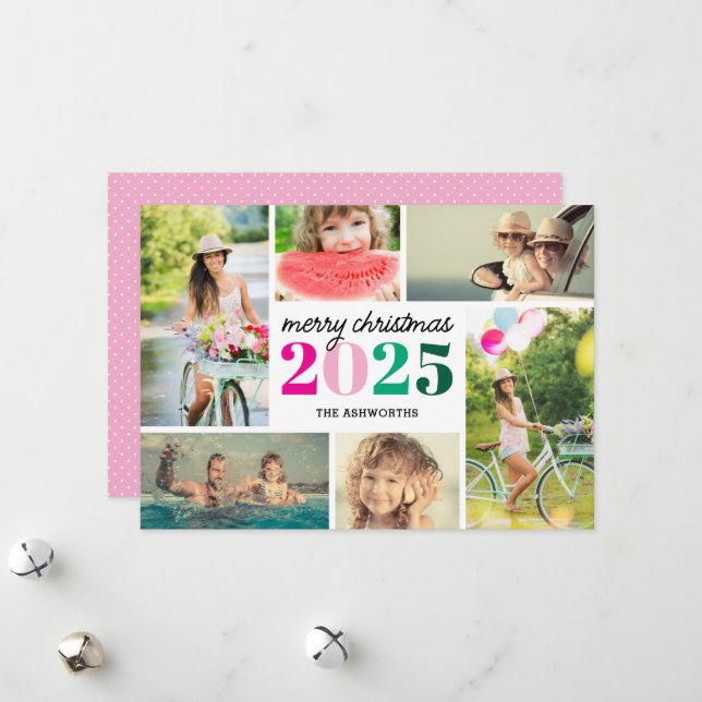 Mod Merry Christmas 6 Foto Collage Julkort (Fram/Back In Situ)