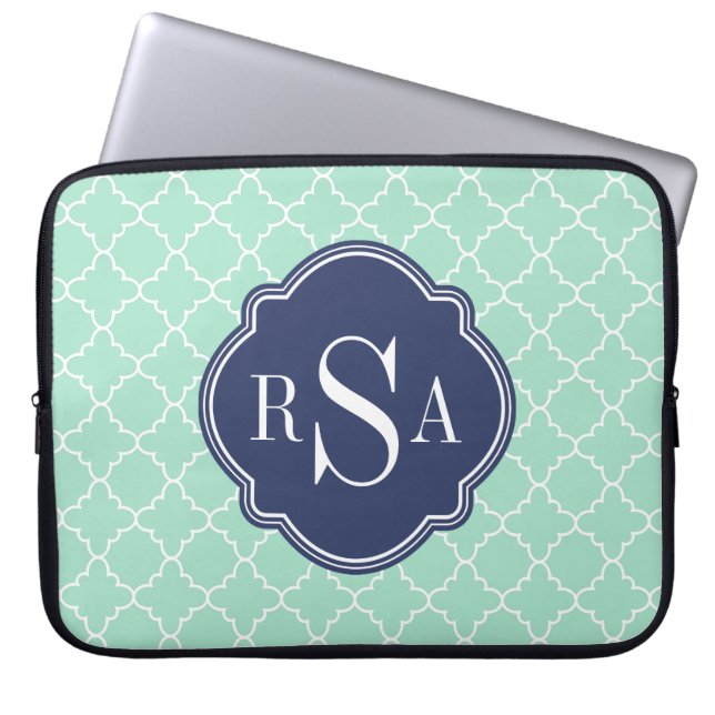 Mod Mint Grönt Trellis Blue Monogram Laptop Fodral (Framsidan)