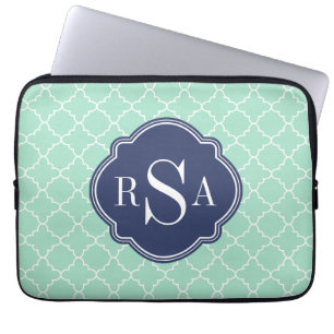 Mod Mint Grönt Trellis Blue Monogram Laptop Sleeve