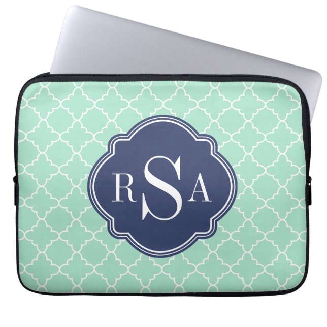 Mod Mint Grönt Trellis Blue Monogram Laptop Sleeve (Framsidan)