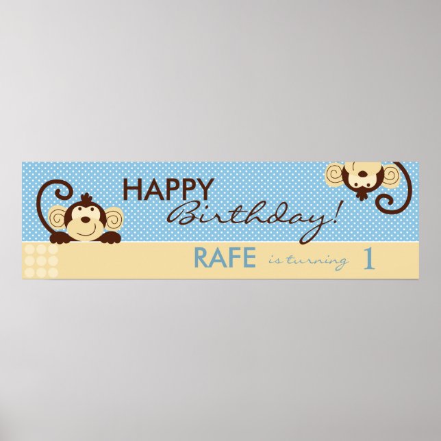 Mod Monkey Birthday Banner Poster (Framsidan)