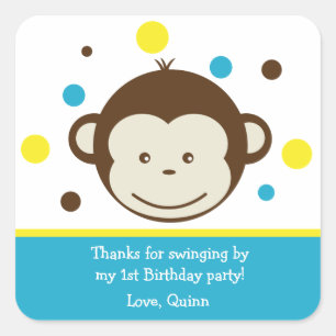 Mod Monkey Boy Födelsedagsfest Tack Stickers Fyrkantigt Klistermärke