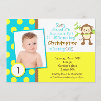 Mod Monkey Photo Födelsedagsfest inbjudan