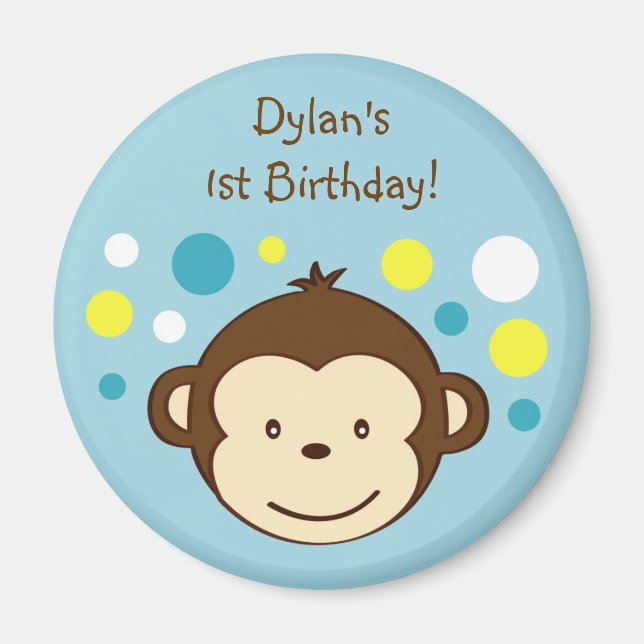 Mod Monkey Polka dots Birthday Favnets magnet (Framsidan)