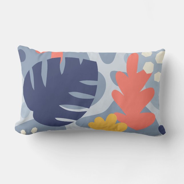 Mod Monstera Abstrakt Löv hawaiian Tropical - Blue Lumbarkudde (Framsida)