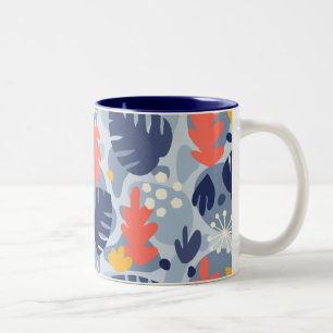 Mod Monstera Löv Abstrakt Hawaii Tropical - Blue Två-Tonad Mugg