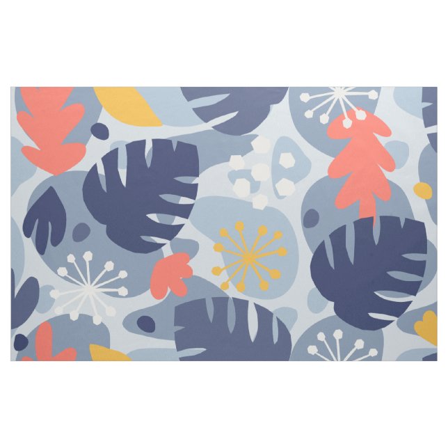 Mod Monstera Löv Abstrakt Hawaii Tropical - Blue Tyg (Fat Quarter)
