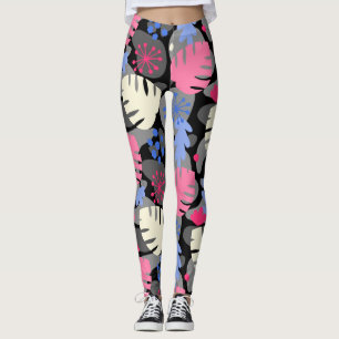Mod Monstera Löv Abstrakt Hawaiian Tropical - Gråt Leggings
