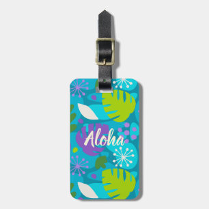 Mod Monstera Löv Abstrakt Hawaiian Tropical - Teal Bagagebricka