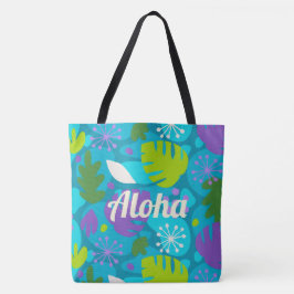 Mod Monstera Löv Hawaiian Tropical Teal Beach Bag Tygkasse