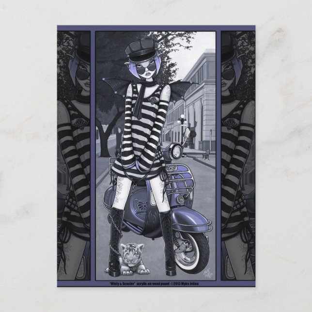 Mod Moped Urban City Fairy Misty Vykort (Framsida)