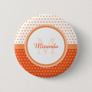 Mod Orange och Polka dots Monogram med Namn Knapp