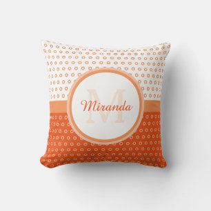 Mod Orange och vit Polka dots monogram med Namn Kudde