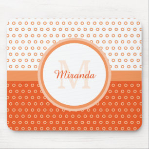 Mod Orange och vit Polka dots monogram med Namn Musmatta