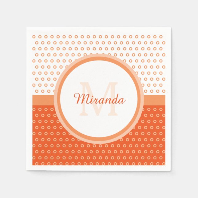 Mod Orange och vit Polka dots monogram med Namn Pappersservett (Framsidan)