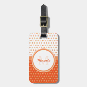 Mod Orange och Vita Prickar Monogram med Namn Bagagebricka
