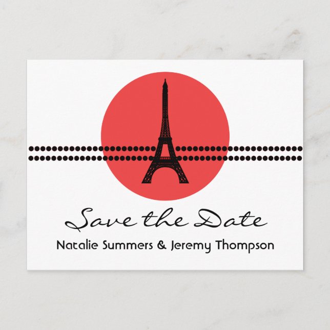Mod Parisiska prickar Spara datum vykort, röd Meddelande Vykort (Framsida)