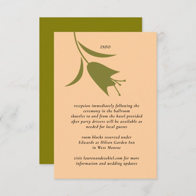 MOD PEACH & OLIVE TULIP BRÖLLOP TILLÄGGSKORT (Fram/baksida)