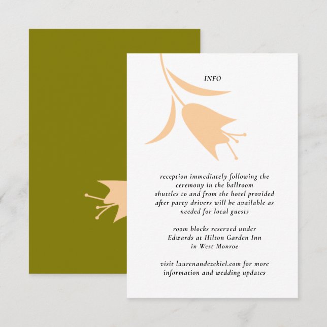 MOD PEACH & OLIVE TULIP BRÖLLOP TILLÄGGSKORT (Fram/baksida)