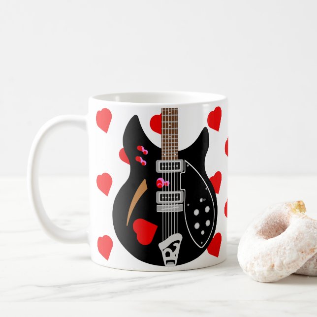 Mod Pop Art Kärlek Heart Guitar Kaffemugg (Med munk)