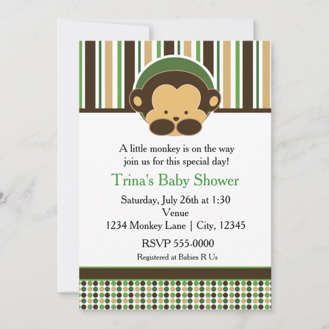 Mod Pop Monkey Jungle Baby Shower Part Invitation Inbjudningar (Framsida)