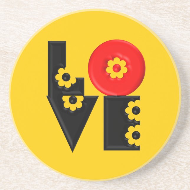 Mod Pop Puffy Blommigt KÄRLEK Square Underlägg Sandsten (Framsidan)