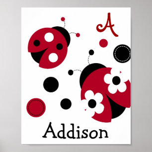 Mod Red Ladybug Nursery Wall Art Namn Skriv ut Poster