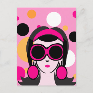 Mod Retro Girl Shock rosa Big Sunglasses Vykort