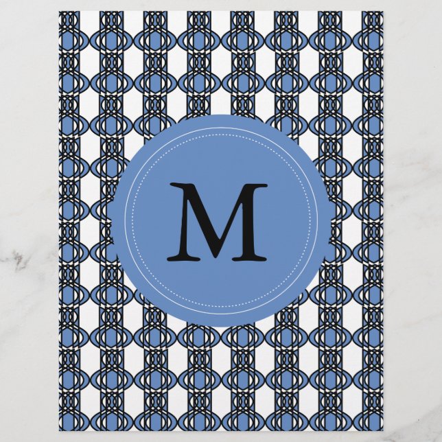 Mod Retro Monogram Blue Abstrakt Scarab Mönster (Framsida)