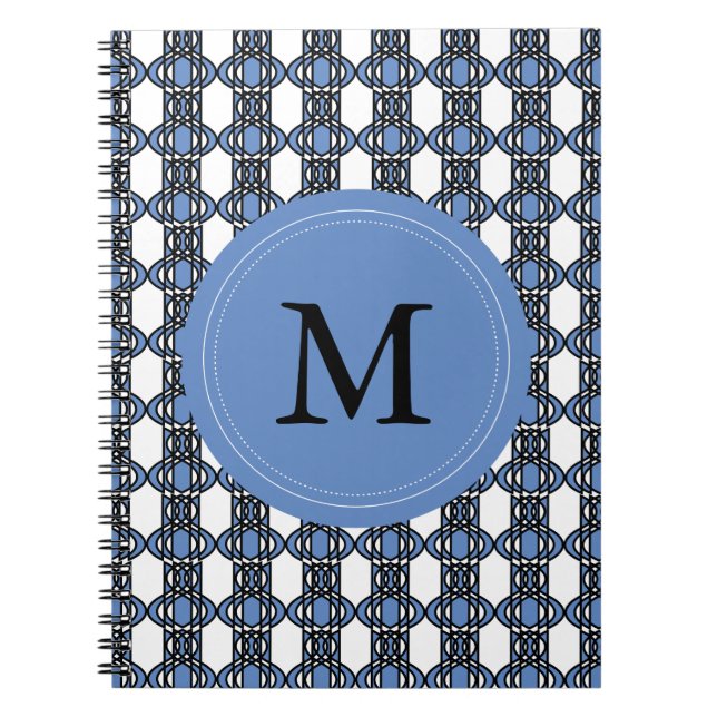 Mod Retro Monogram Blue Abstrakt Scarab Mönster Anteckningsbok (Framsidan)