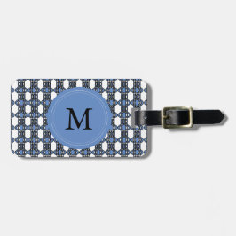 Mod Retro Monogram Blue Abstrakt Scarab Mönster Bagagebricka