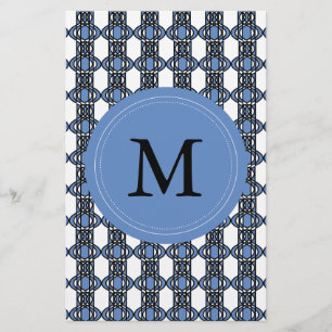 Mod Retro Monogram Blue Abstrakt Scarab Mönster Brevpapper