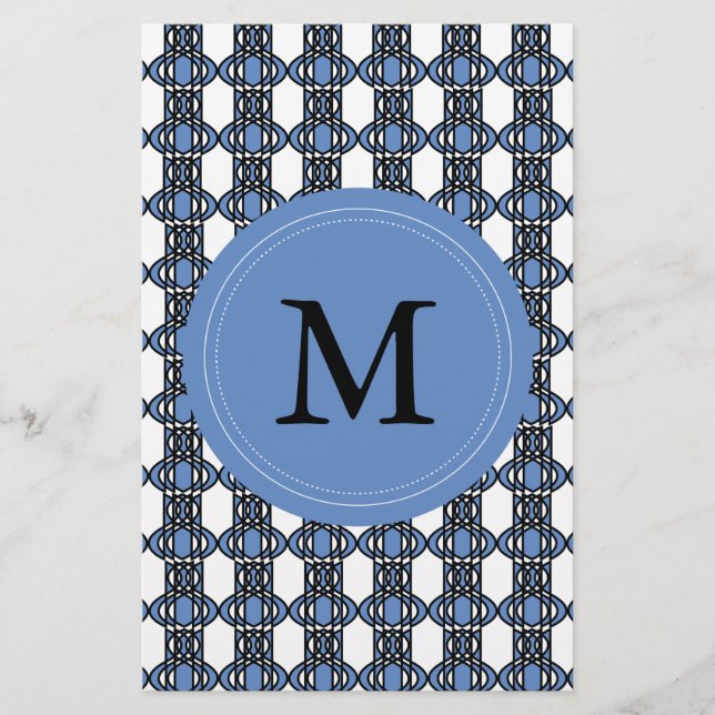 Mod Retro Monogram Blue Abstrakt Scarab Mönster Brevpapper (Framsida)