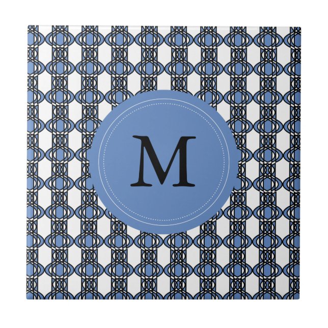 Mod Retro Monogram Blue Abstrakt Scarab Mönster Kakelplatta (Framsidan)