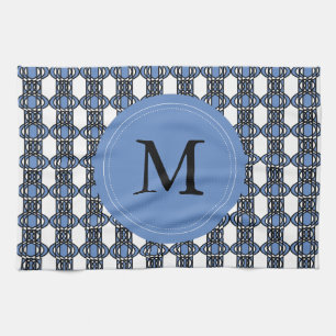 Mod Retro Monogram Blue Abstrakt Scarab Mönster Kökshandduk