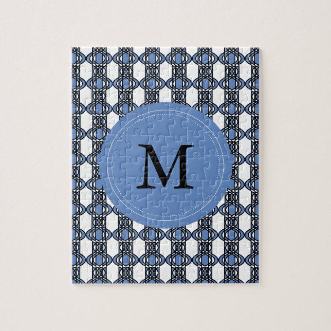 Mod Retro Monogram Blue Abstrakt Scarab Mönster Pussel (Vertikal)