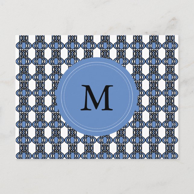 Mod Retro Monogram Blue Abstrakt Scarab Mönster Vykort (Framsida)