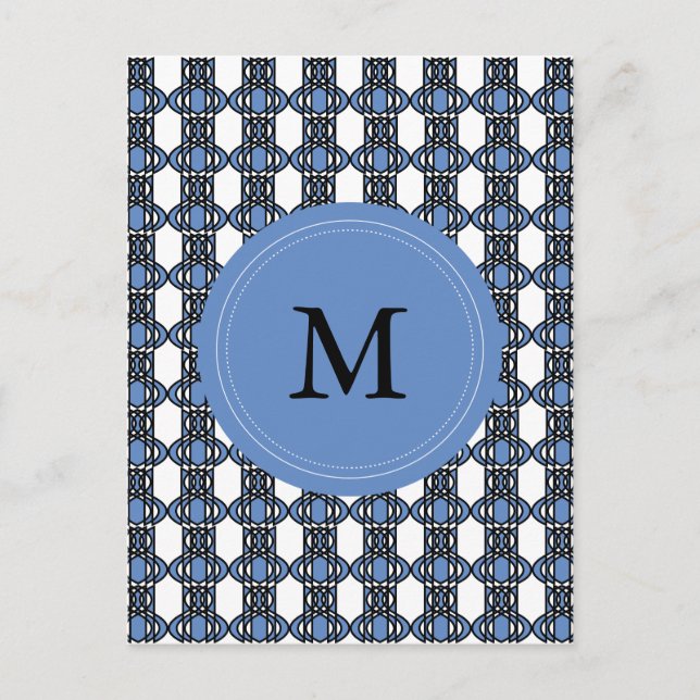 Mod Retro Monogram Blue Abstrakt Scarab Mönster Vykort (Framsida)