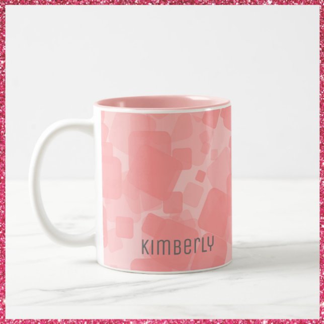 Mod Retro Rosa Squares Mönster Två-Tonad Mugg (Skapare uppladdad)
