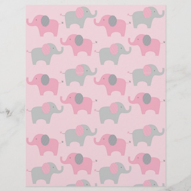 Mod Rosa Grått Elephant Baby Scrapbook Papper (Framsida)