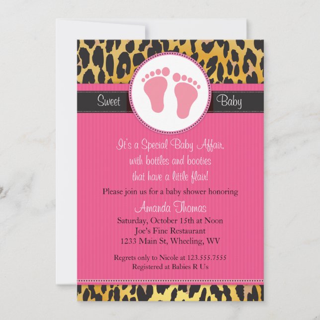 Mod Rosa Leopard Print Baby Shower-inbjudan Inbjudningar (Framsida)