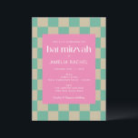 Mod Rosa Mint Grönt Checkerboard Bat mitzvah Inbjudningar<br><div class="desc">Bat mitzvah inbjudan till kontrollpanelen för mod Rosa Mint Grönt</div>