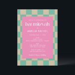 Mod Rosa Mint Grönt Checkerboard Bat mitzvah OSA Inbjudningar<br><div class="desc">Bat mitzvah inbjudan till kontrollpanelen för mod Rosa Mint Grönt med OSA information</div>