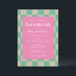Mod Rosa Mint Grönt Checkerboard Bat mitzvah OSA Inbjudningar<br><div class="desc">Bat mitzvah inbjudan till kontrollpanelen för mod Rosa Mint Grönt med OSA information</div>